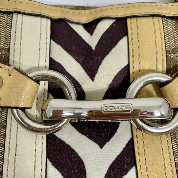 COACH Beige / Zebra Signature Stripe Jacquard Leather Satchel F13993 Hangtag - Picture 2 of 16